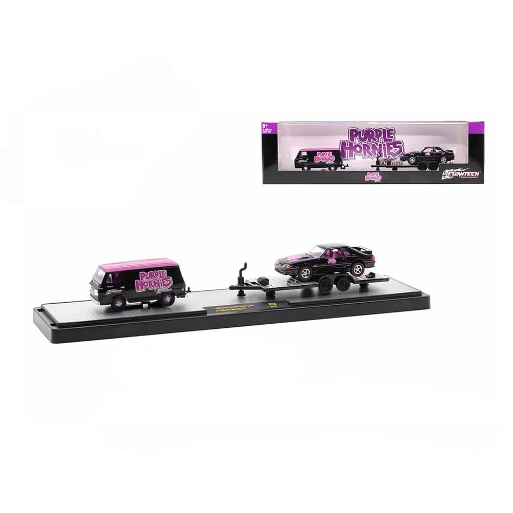 Miniatura Ford Econoline + Ford Mustang GT 1:64 M2 Machines