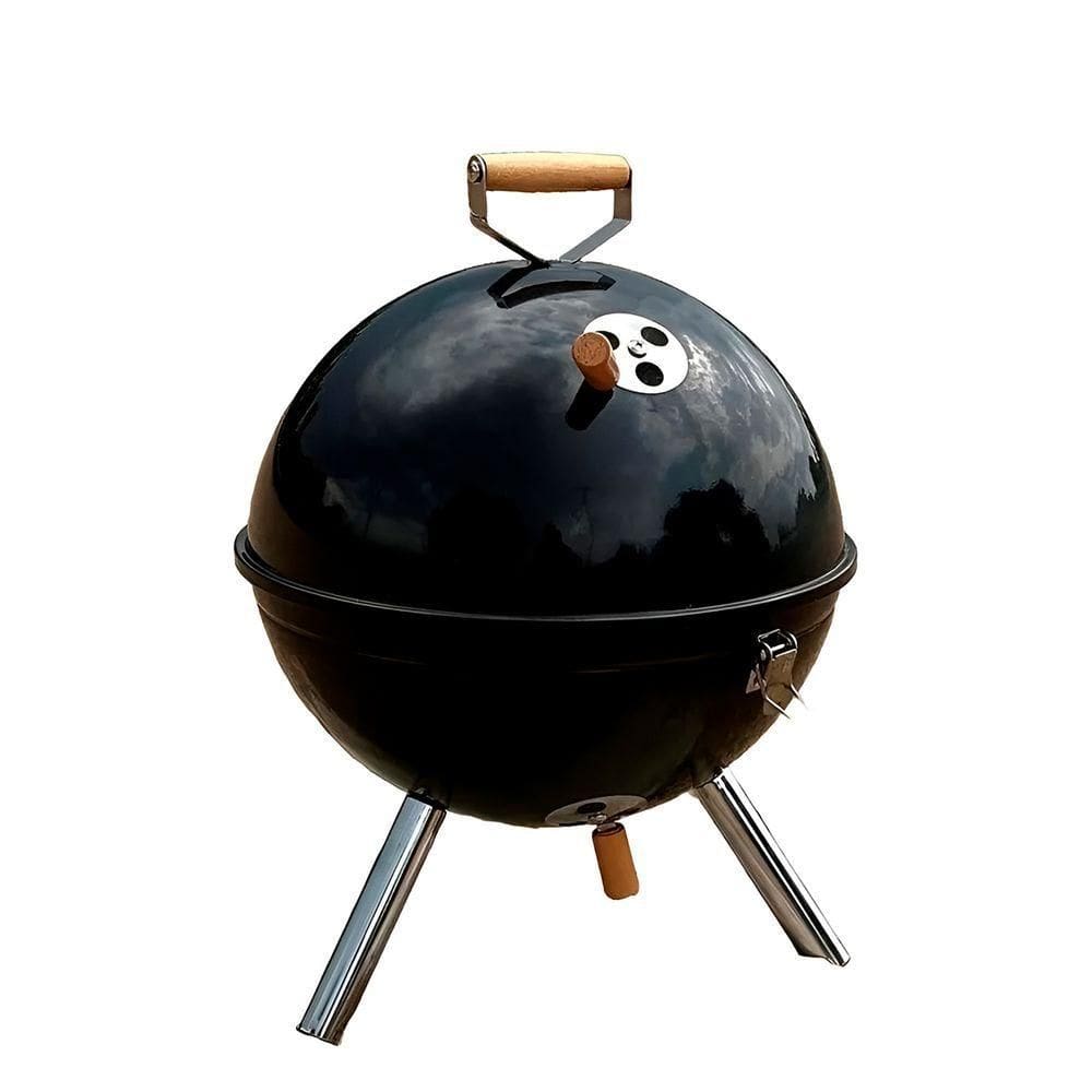 Churrasqueira à Bafo a Carvão Portátil Aço Inox com Tampa Preto