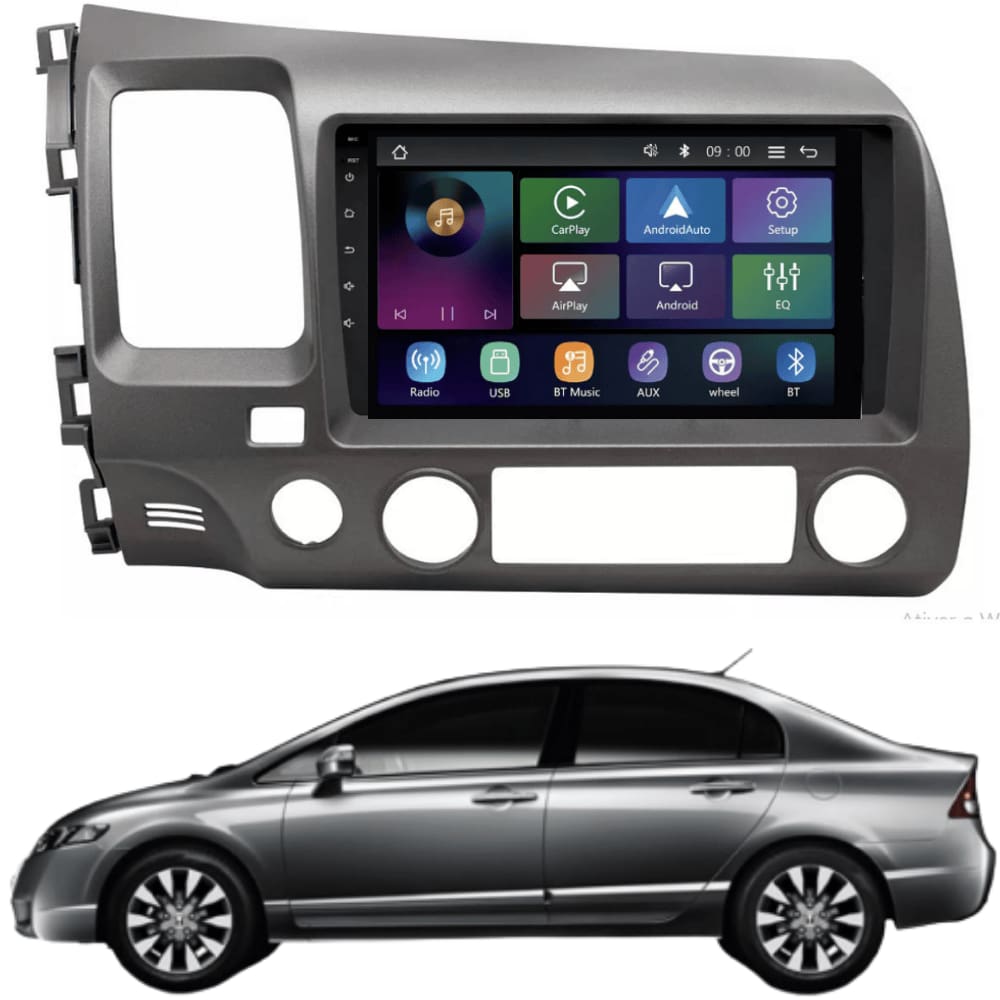 Central Multimídia MP5 New Civic 07/11 Tela 9” Polegadas Carplay e Android Auto Sem Fio - Roadstar RS-9200BR Pro Line