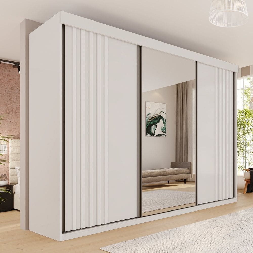 Guarda-roupa Casal 3 Portas 6 Gavetas 100% Mdf Ripado Londrina Branco