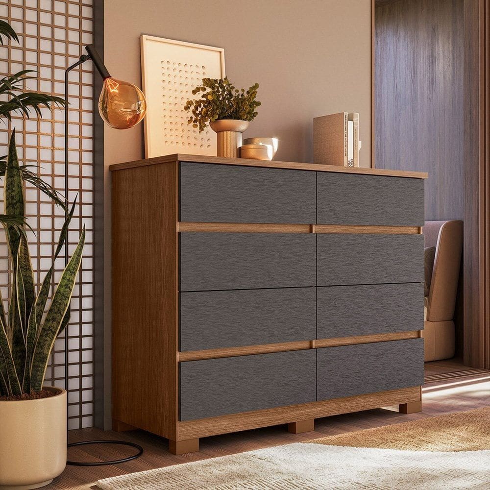 Cômoda 8 Gavetas Corrediças Telescópicas com Pés Roma Jatobá/Grafite
