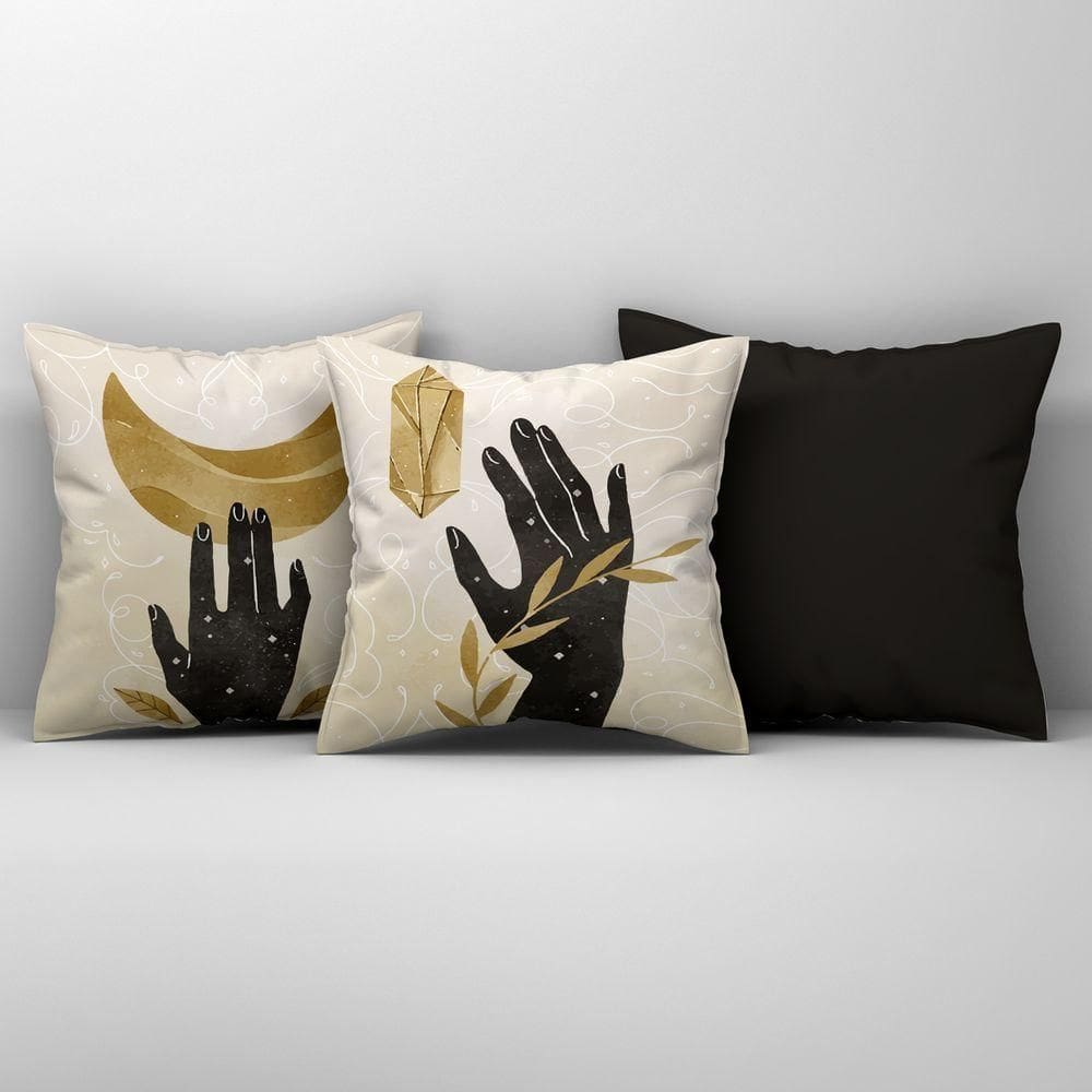 Kit Trio Capas De Almofadas Estampadas Folhas Em Veludo Suede 45cm X 45cm - Decoração Para Sala Cor Preto