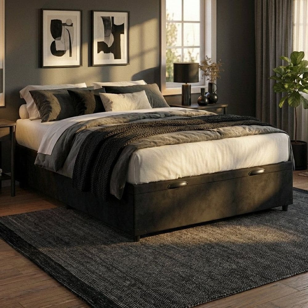 Base Box com Baú Frontal Suede Padrão Classic Preto