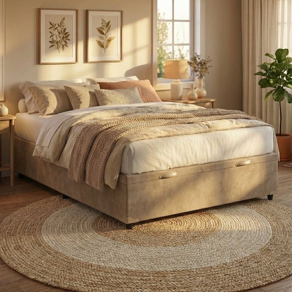 Base Box com Baú Frontal Suede Padrão Classic Bege