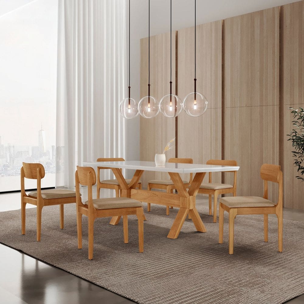 Conjunto de Mesa de Jantar Bellini Tampo 180cm Laqueado Canto Moeda 6 Cadeiras Bellini Tutim / Imbuia Natural / Cinamomo Imbuia/ Laqueado