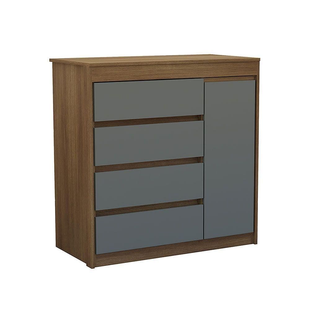 Cômoda Uni Com Sapateira 1 Porta 4 Gavetas Luciane Avelã Pf/cinza Supremo Pf