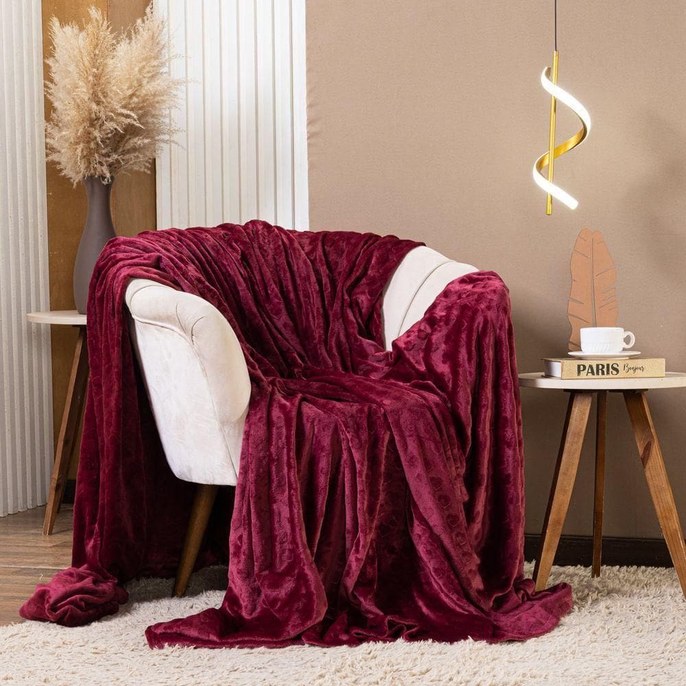 Cobertor Manta Queen Encanto Avulso Dupla Face Em Mantinha Plush Fleece Corações Alto Relevo Toque De Seda Cor Vinho
