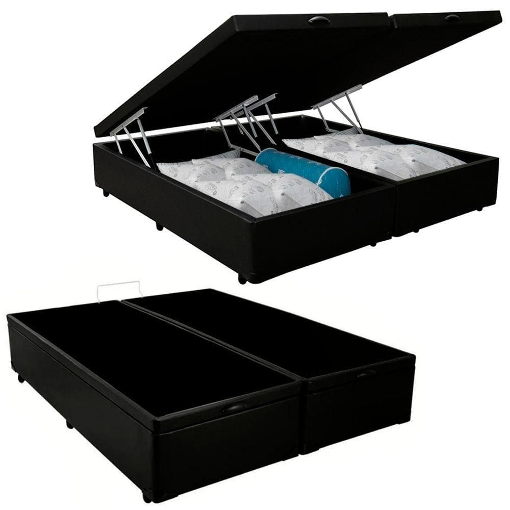 Cama Box Baú Queen Bipartido Sintético Cama Preto 158x198x45cm