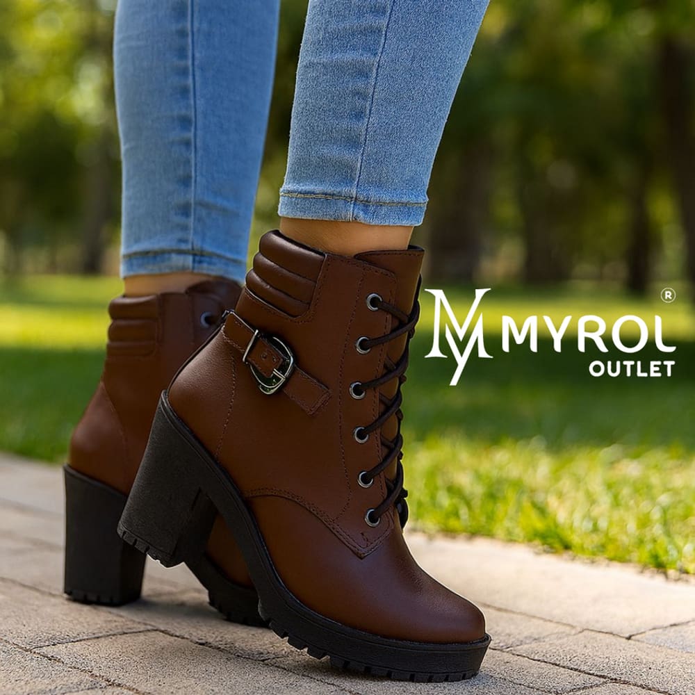 Bota Coturno Salto Tratorado Com Fivela Confortavel Marrom