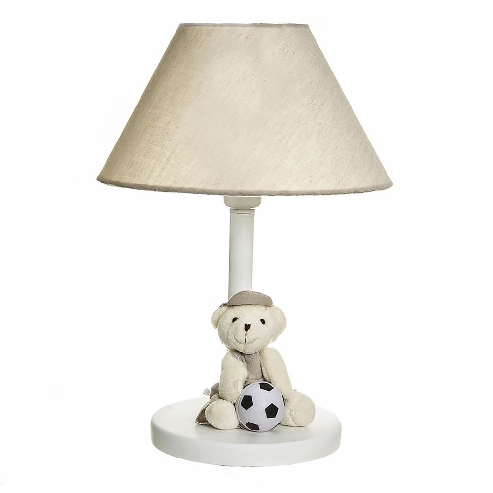Abajur Madeira Urso Com Bola Bege Quarto Bebê Infantil