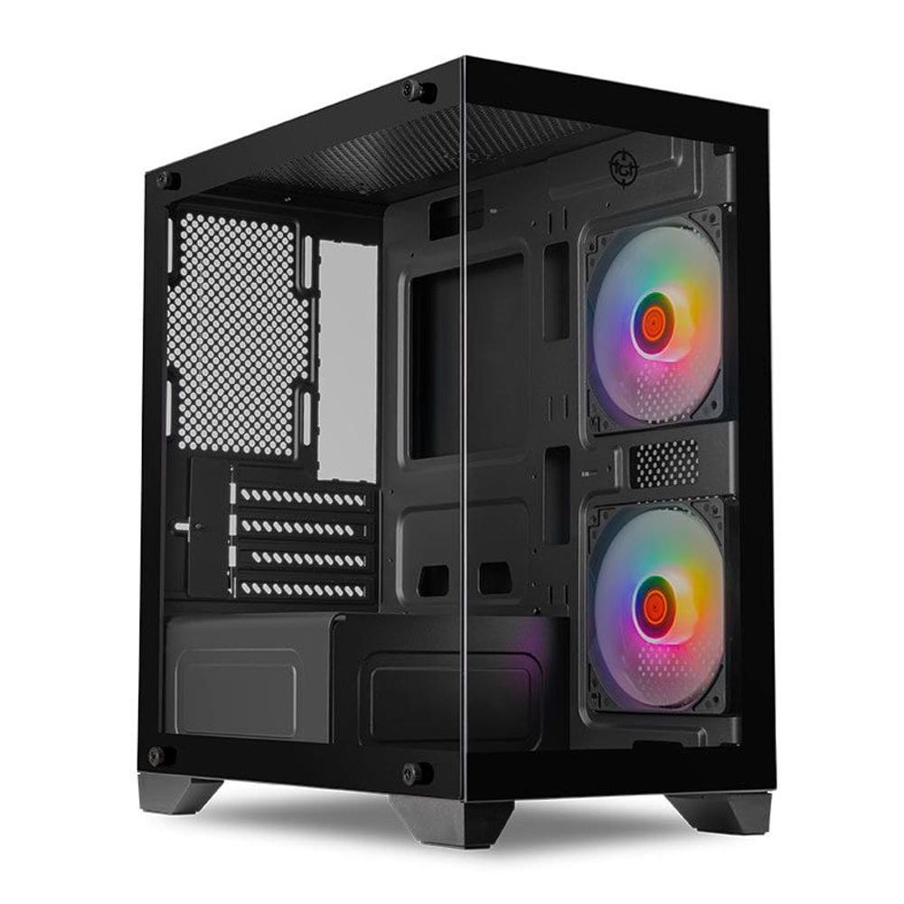 Gabinete Gamer TGT Gladiator 2 Fans S/Fonte Rainbow MidTower Lateral Vidro Preto - TGT-GLD-BK