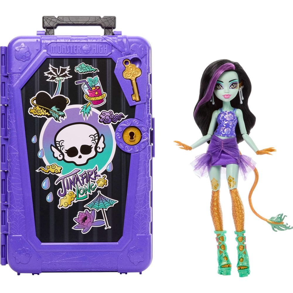 Monster High Skulltimate Secrets Boneca Jinafire Long e Conjunto de Acessórios, Destino: Oásis Assustador com Mala e Mais de 19 Surpresas como Roupas