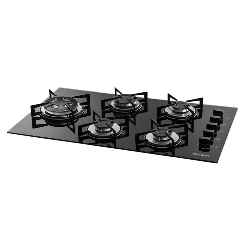 Fogão De Mesa Cooktop 5 Bocas Vidro Preto à Gás Suggar FG5535VP Bivolt