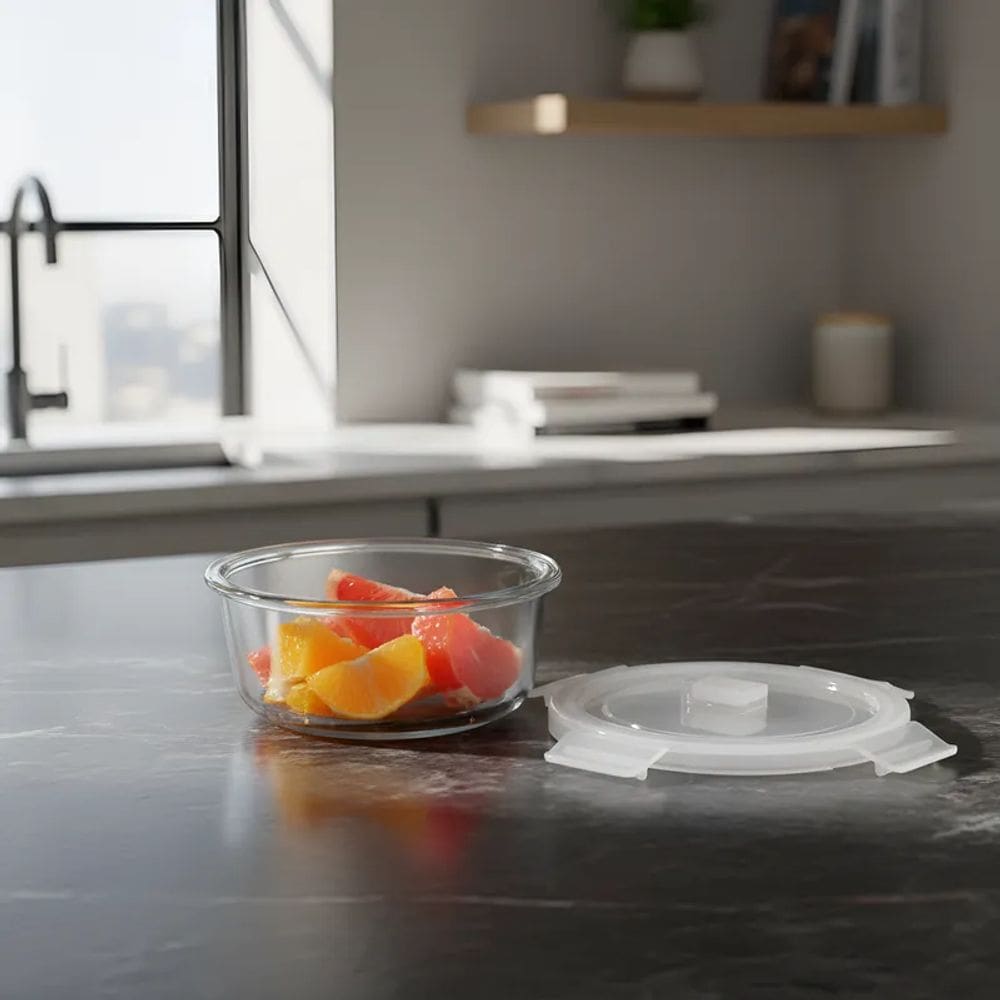 Pote Vidro Redondo 650ml Tampa Hermética com válvula de vapor Vedação Silicone Livre Bpa Borossilicato Transparente P/ Freezer e Microondas