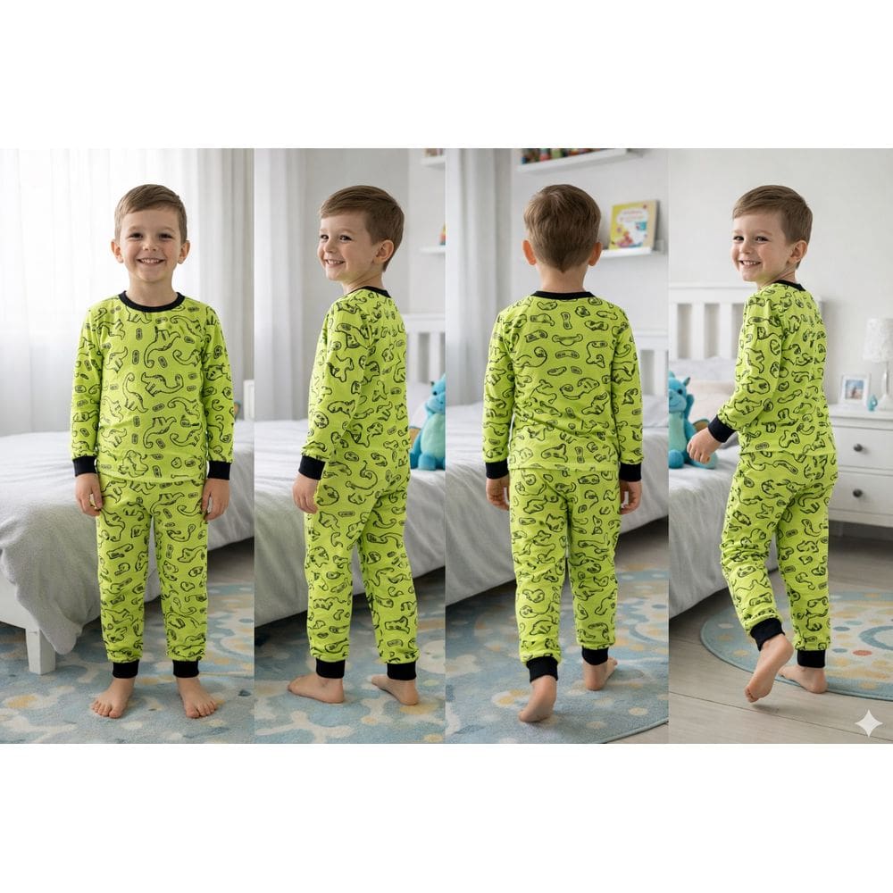 Pijama Infantil Menino Inverno Estampado Dinossauro Blusa Manga Longa e Calça com Punhos em Ribana