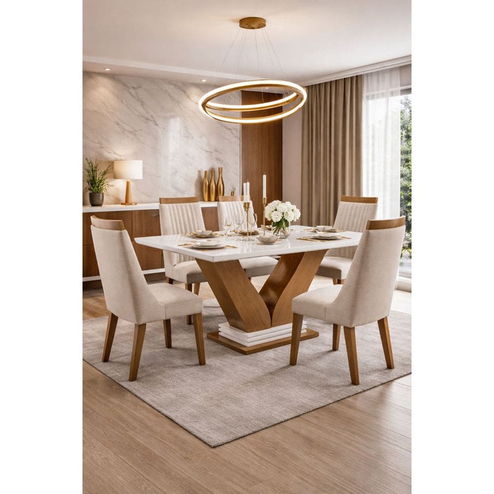 Conjunto de jantar 6 lugares 1,80 em MDF  Pérola - Domus