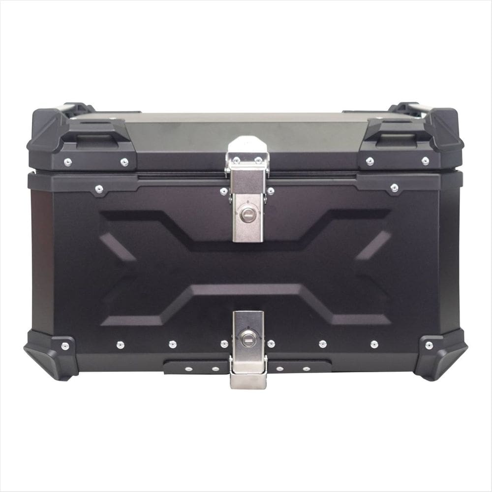 Baú de Moto Traseiro Tronos 65L-T-X em Alumínio - Base Universal - 65 Litros - Forro em Couro Sintético - Preto