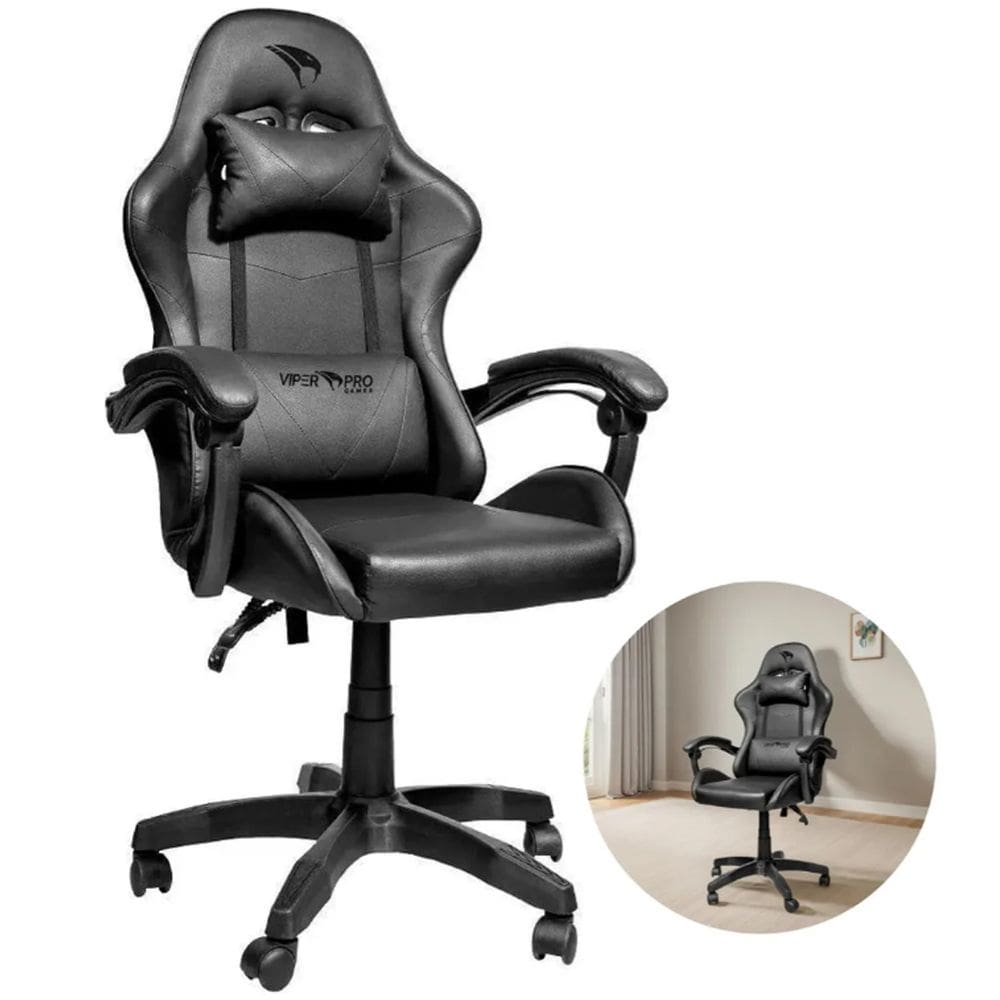 Cadeira Gamer Ergonômica Giratoria Confortável Python Racer Escritório Preta Viper Pro Vp001