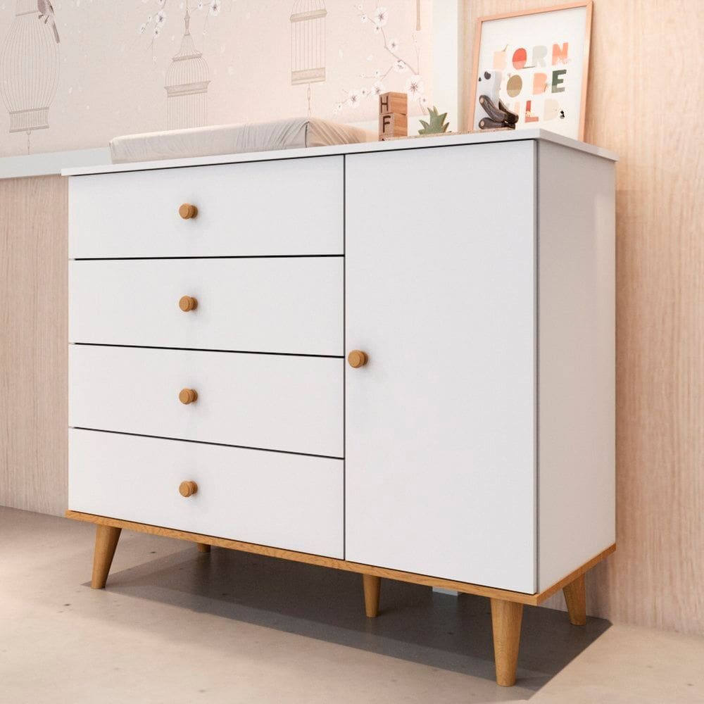 Cômoda Fraldário Lígia 100% Mdf Branco C/ Betula