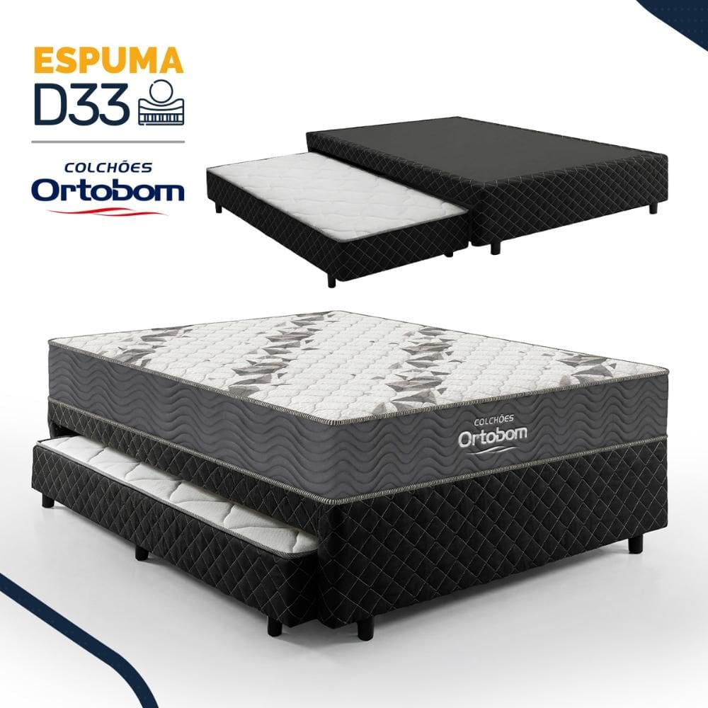Bicama Box com Colchão Ortobom Airtech 100 D33 + Auxiliar de Espuma D28 Positanno Casal 138cm