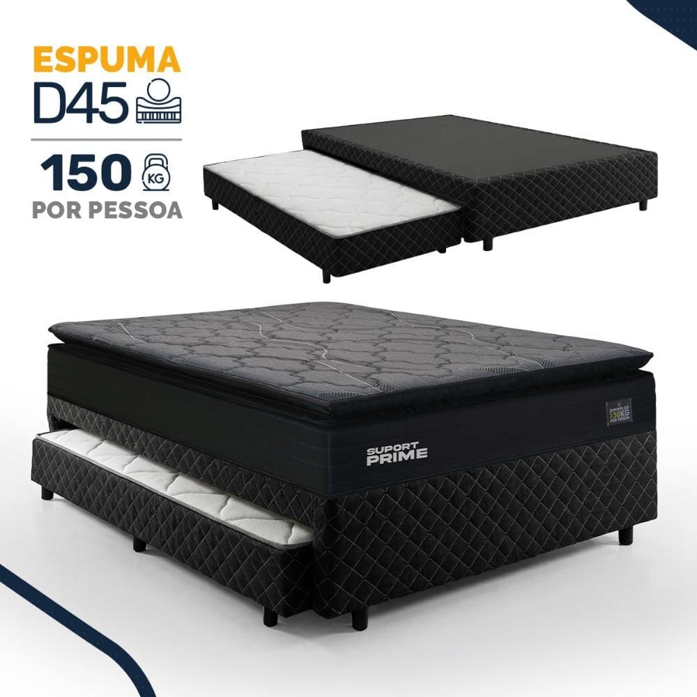 Bicama Box com Colchão de Espuma D45 Pillow Top Suport Prime + Auxiliar de Espuma D28 Positanno Casal 138cm