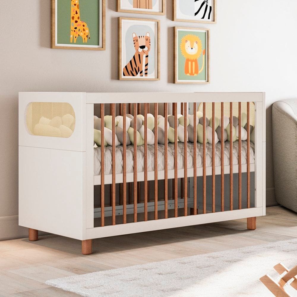 Berço Evolutivo 3 em 1 em Mdf Aurora Areia /Jequitibá