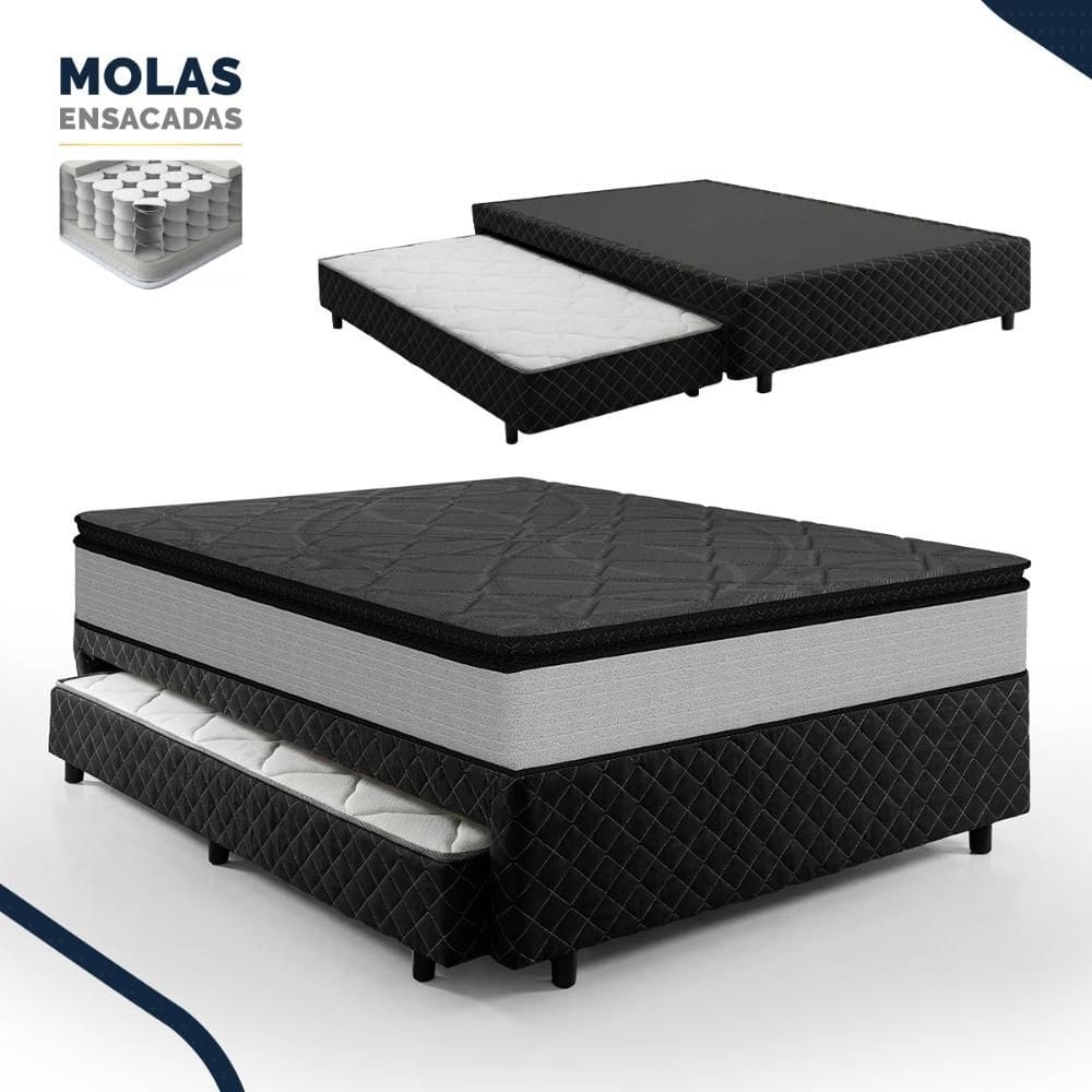 Bicama Box com Colchão de Molas Ensacadas Pillow Top UmaFlex Vitta + Auxiliar de Espuma D28 Positanno Casal 138cm