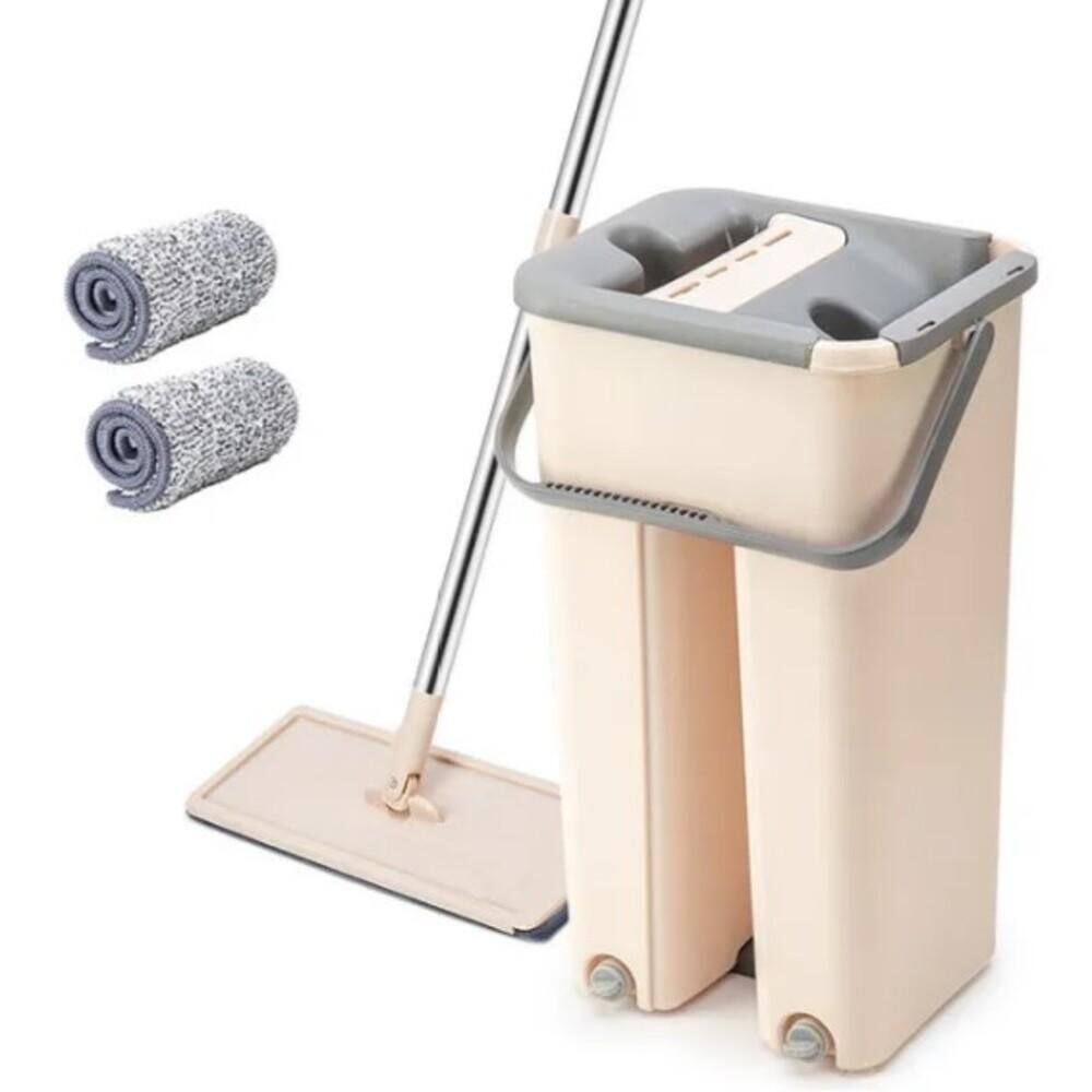 Mop Flat Duplo Lava e Seca com Balde Microfibra Inox Limpeza Piso Prática