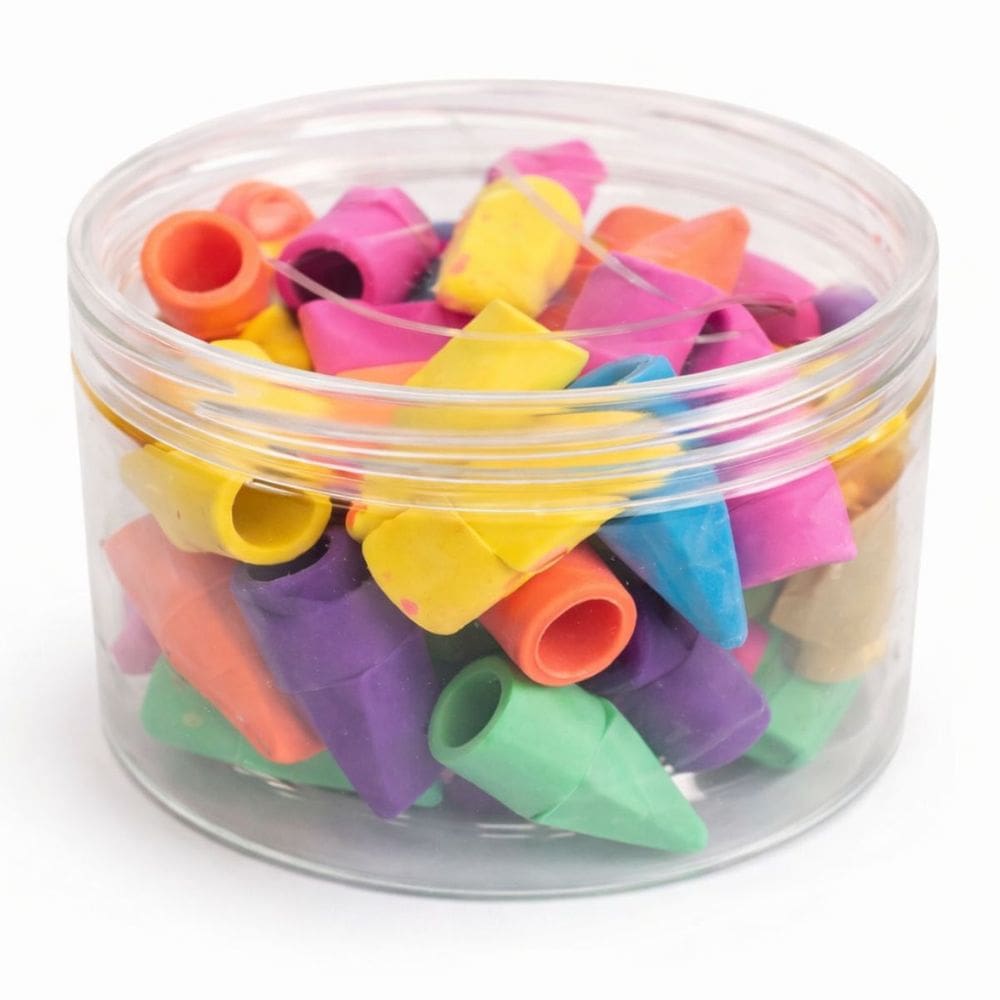 Borracha Ponteira Escolar Colorida Kit 48 Unidades Para Lápis Pote Macia