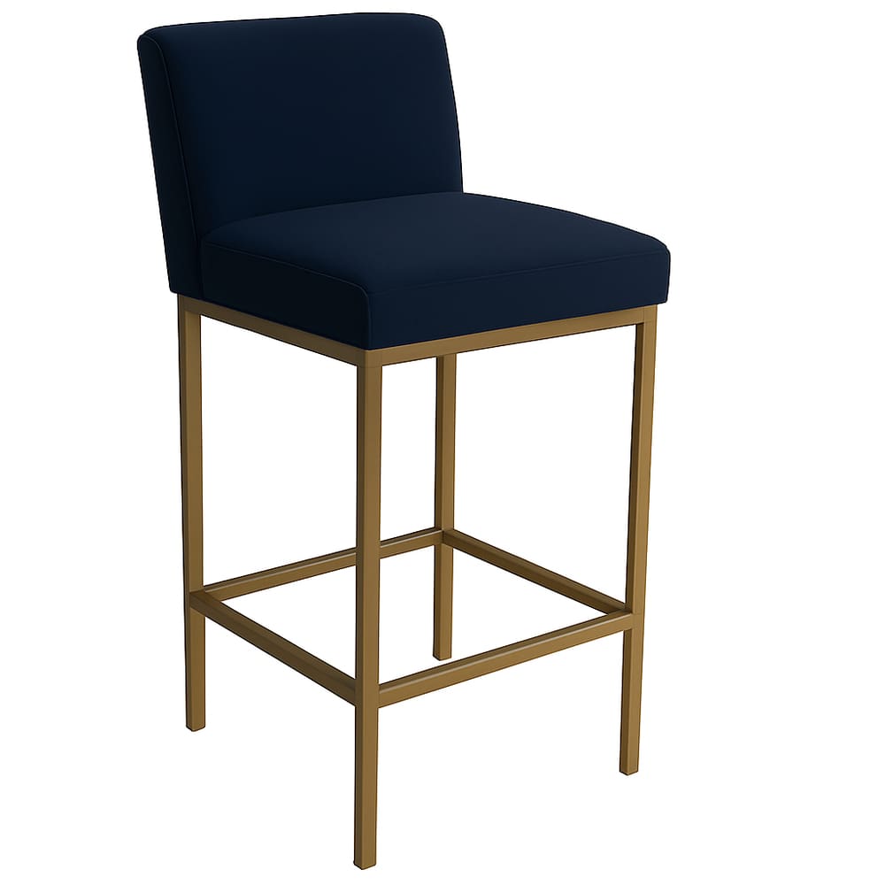 Banqueta Viena Alta Estofada em Veludo com Base de Metal Azul-Marinho Liberty Móveis