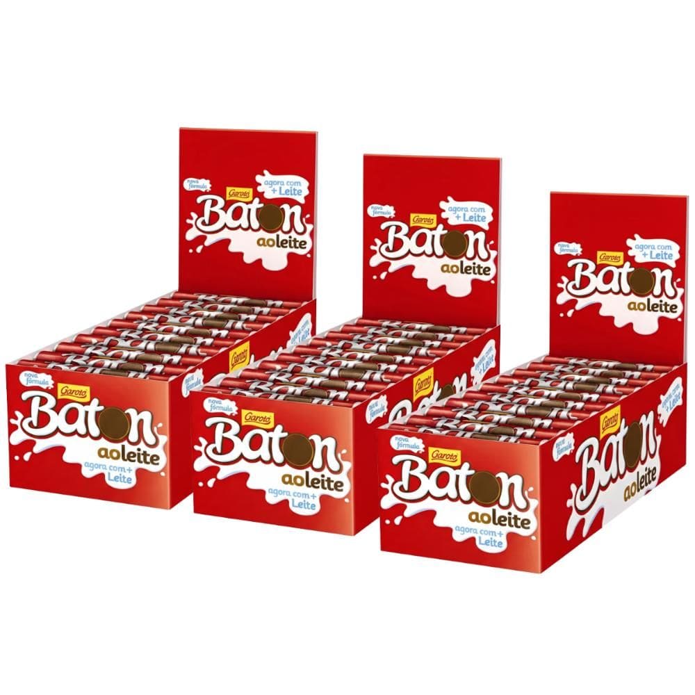 Kit 3 Chocolate Baton Ao Leite 16g Display Caixa 30 Unidades Garoto