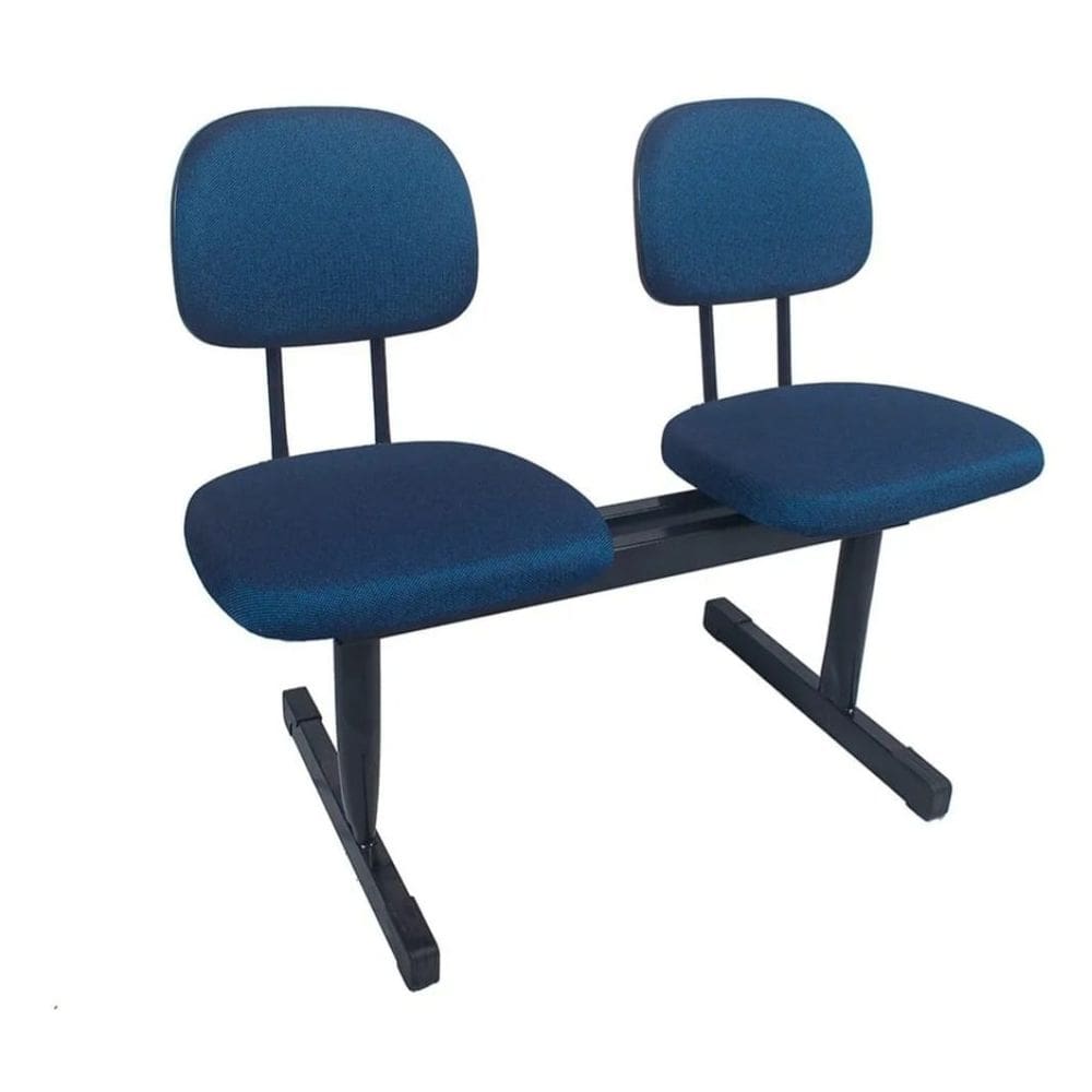 Cadeira longarina 2 lugares sala de espera recepção tecido azul preto