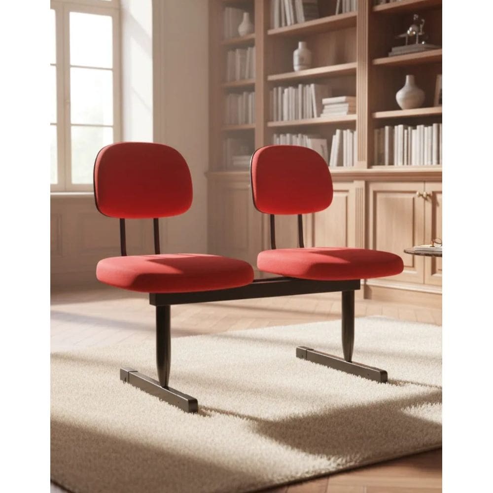 Cadeira longarina 2 lugares sala de espera tecido vermelho