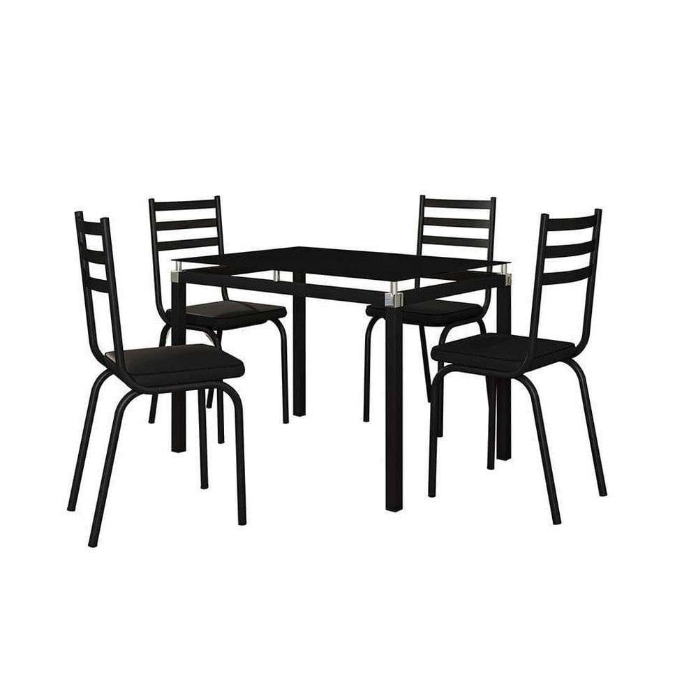 Kit Conjunto Mesa de Jantar Malva 4 Lugares Tampo de Vidro com 4 Cadeiras Preto