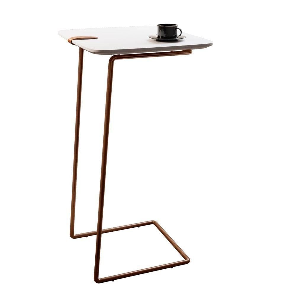 Mesa Apoio Lateral Para Sofá Atenas Pé Café branco