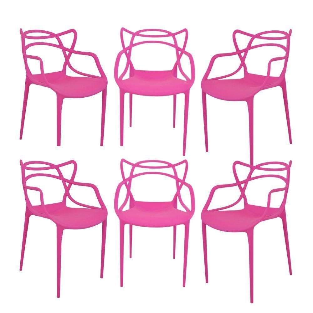 Kit 6 Cadeiras Allegra Estrutura em Plástico Rosa para Sala de Jantar Varanda e Área Gourmet