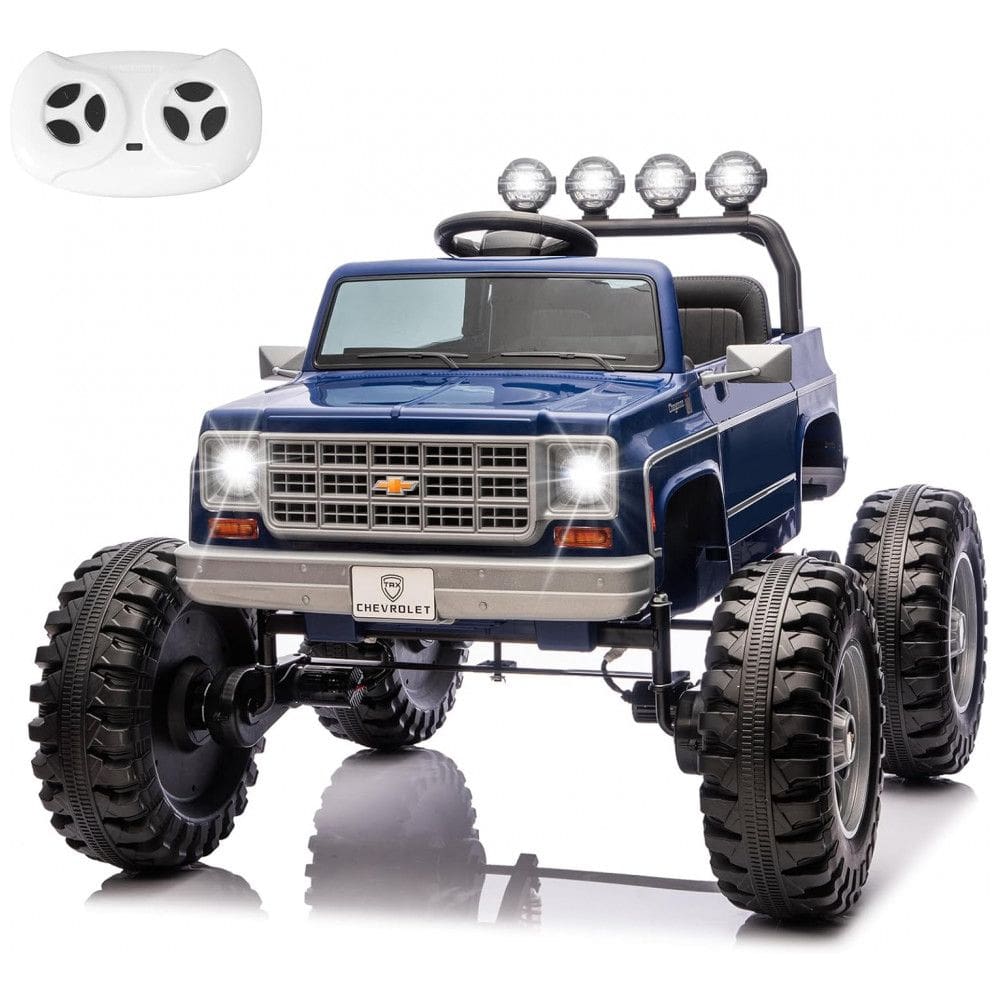Carrinho Elétrico Infantil Chevrolet Cheyenne Licenciado 24V, 2 Motores 200W, Controle Remoto, Música, Suspensão, Assento Largo, Azul