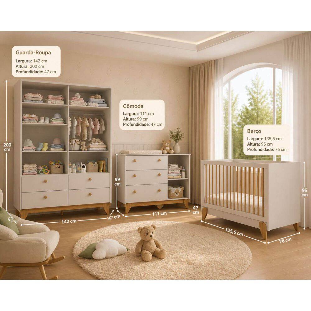 Quarto Completo Bebê Zoe Berço Multifuncional | Extra