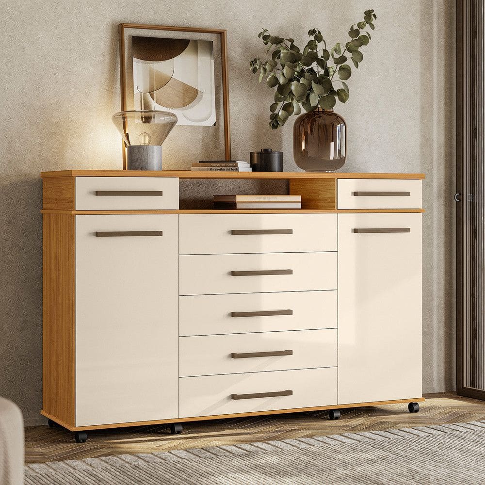 Comoda 7 Gavetas 2 Portas com Rodizios London Demobile | Extra