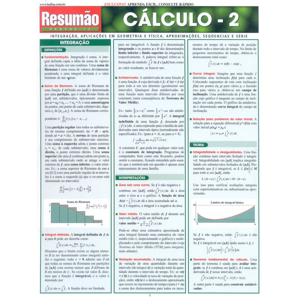 Livro - Resumão Exatas 12 - Cálculo - 2: Integração, Aplicações em Geometria e Física, Aproximações, Sequencias e Série - Gerald Harnet