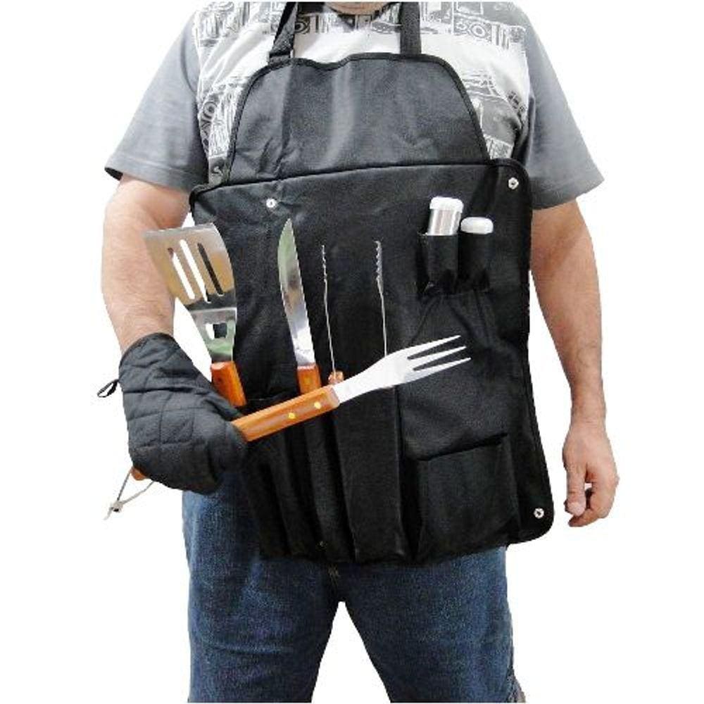 Kit Churrasco 8 Peças Inox Estojo vira Avental BBQ-25B/B