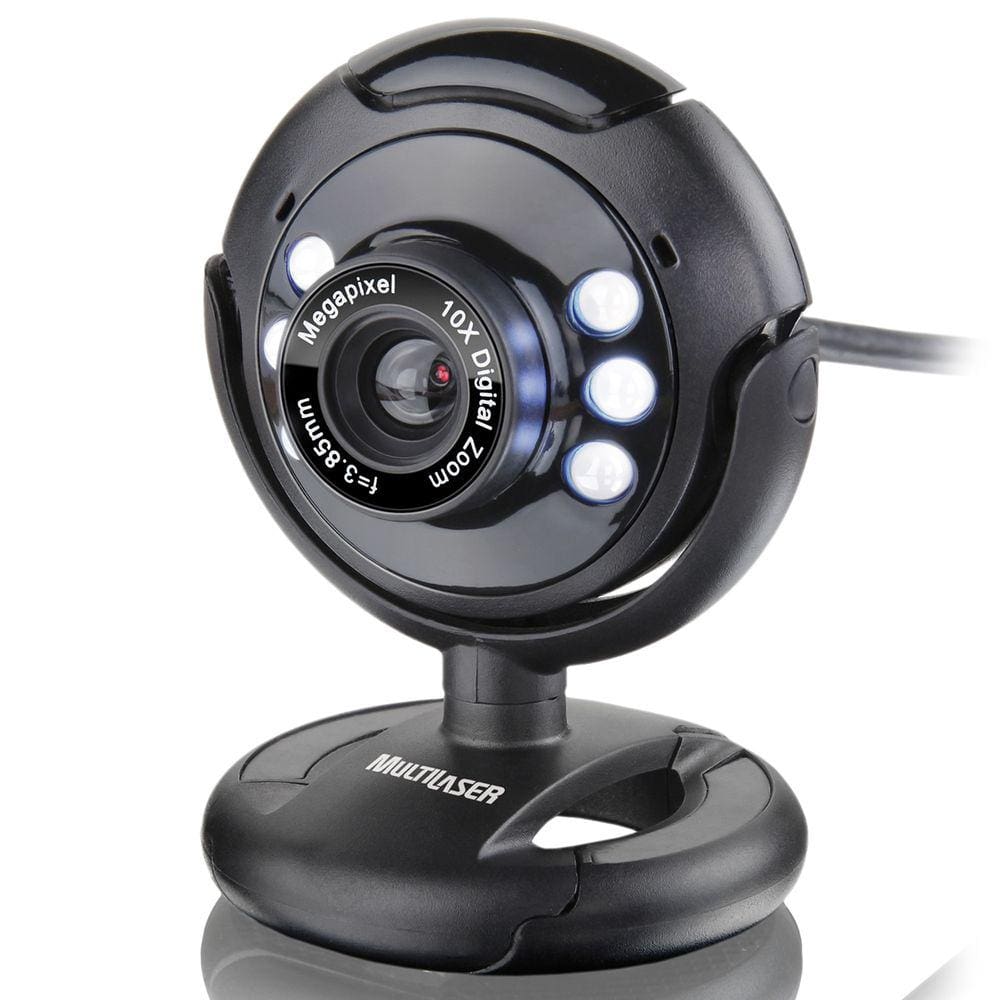 Webcam Multilaser Nightvision USB 16MP Plug e Play LedC/ Microfone- Preto
