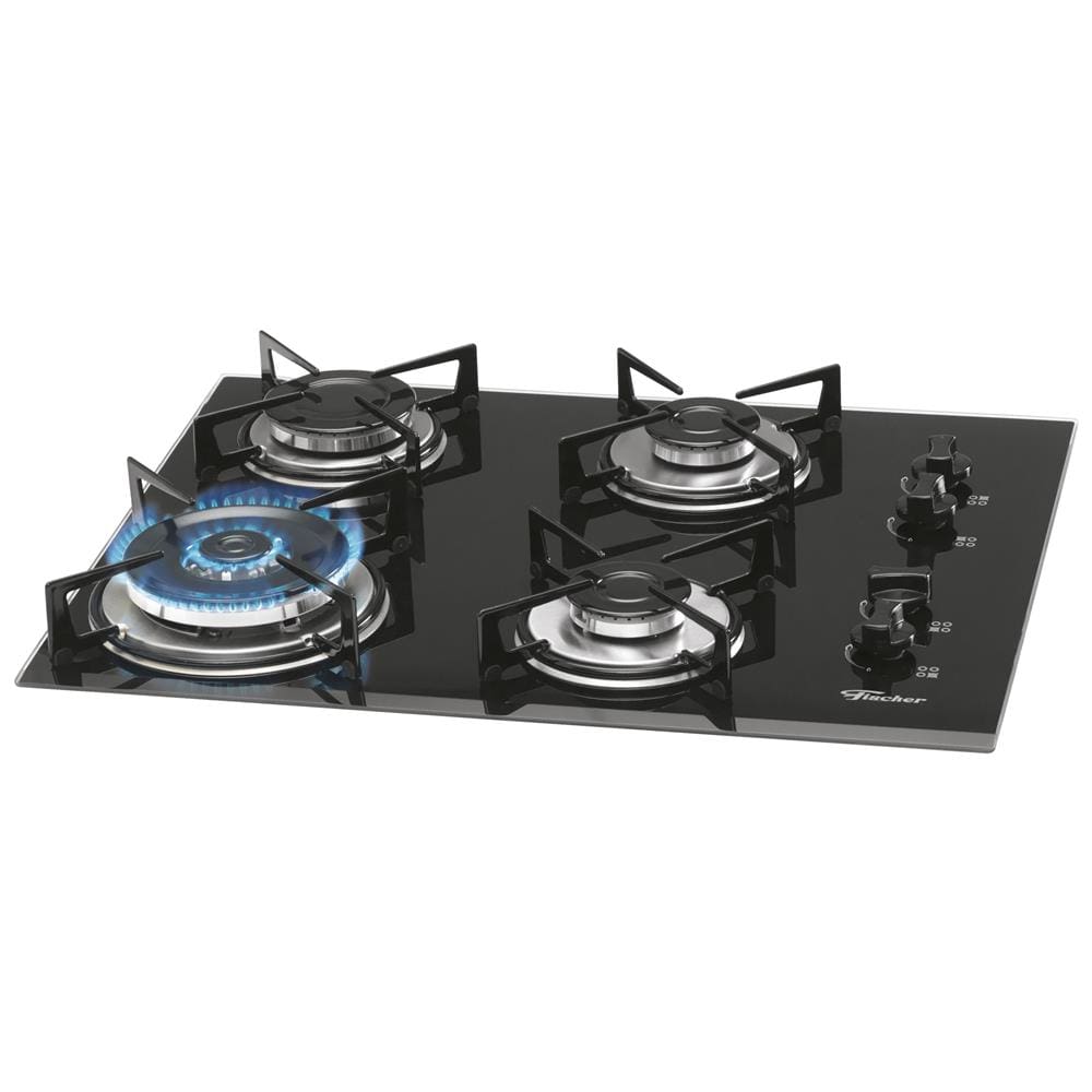 Cooktop a Gás 4 Bocas Fischer Tripla Chama e Vidro Bisotê