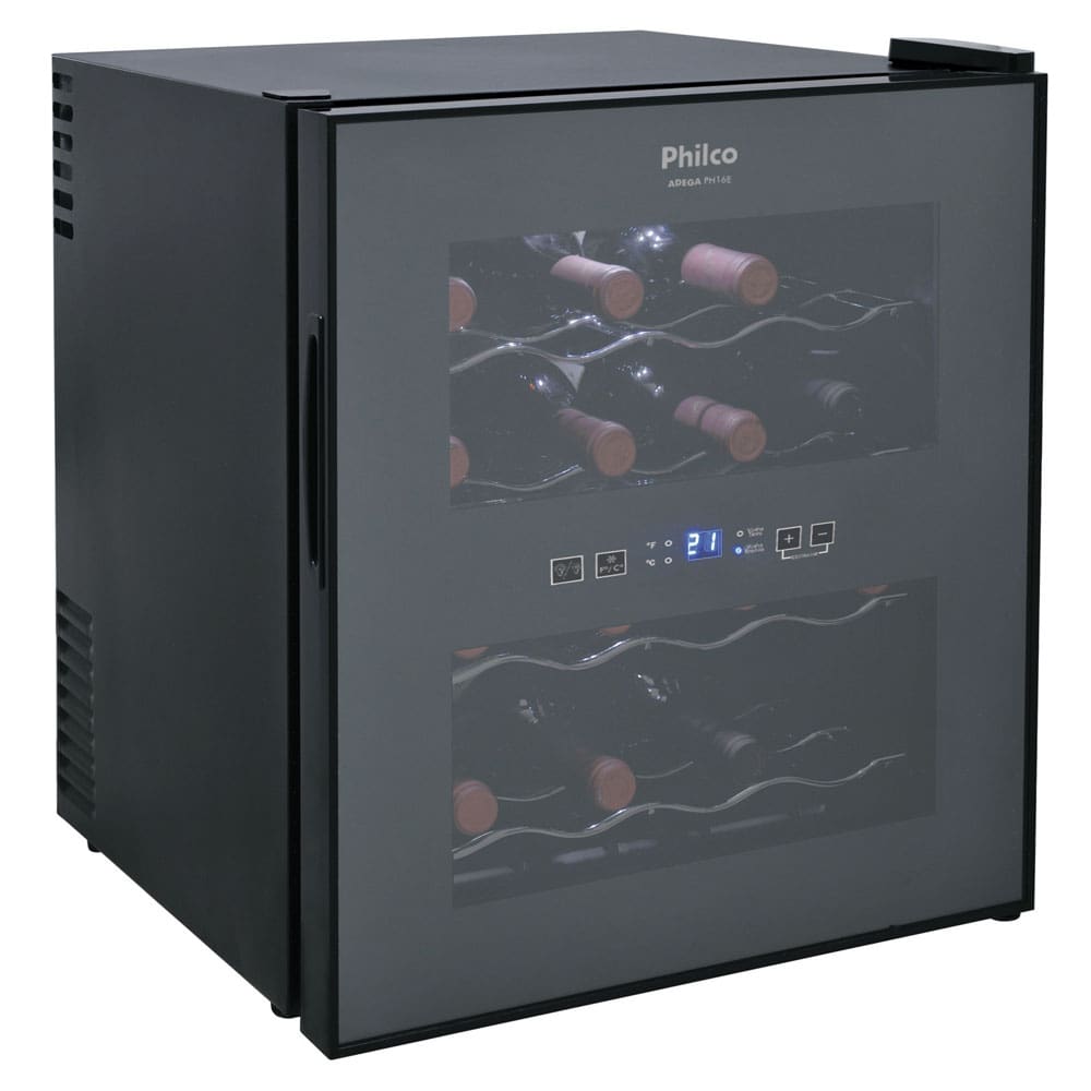 Adega de Vinhos Philco PH16E PR com Porta Espelhada e Controle Digital de Temperatura para 16 Garrafas - Preto