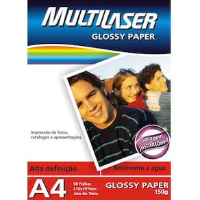 Glossy Paper Multilaser PE031 A4 180g c/ 50 Folhas - Branco