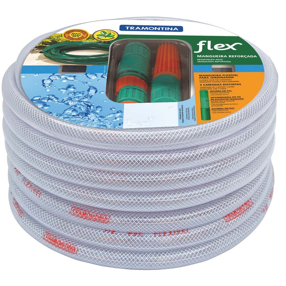 Mangueira Tramontina Flex de 1/2” para Jardim com Engates Rápidos e Esguicho - 10m - Gelo