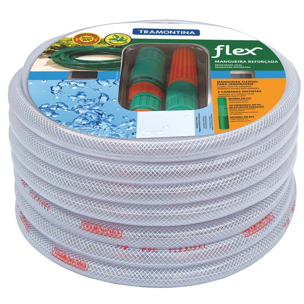 Mangueira Tramontina Flex de 1/2" para Jardim com Engates Rápidos e Esguicho - 20m - Gelo