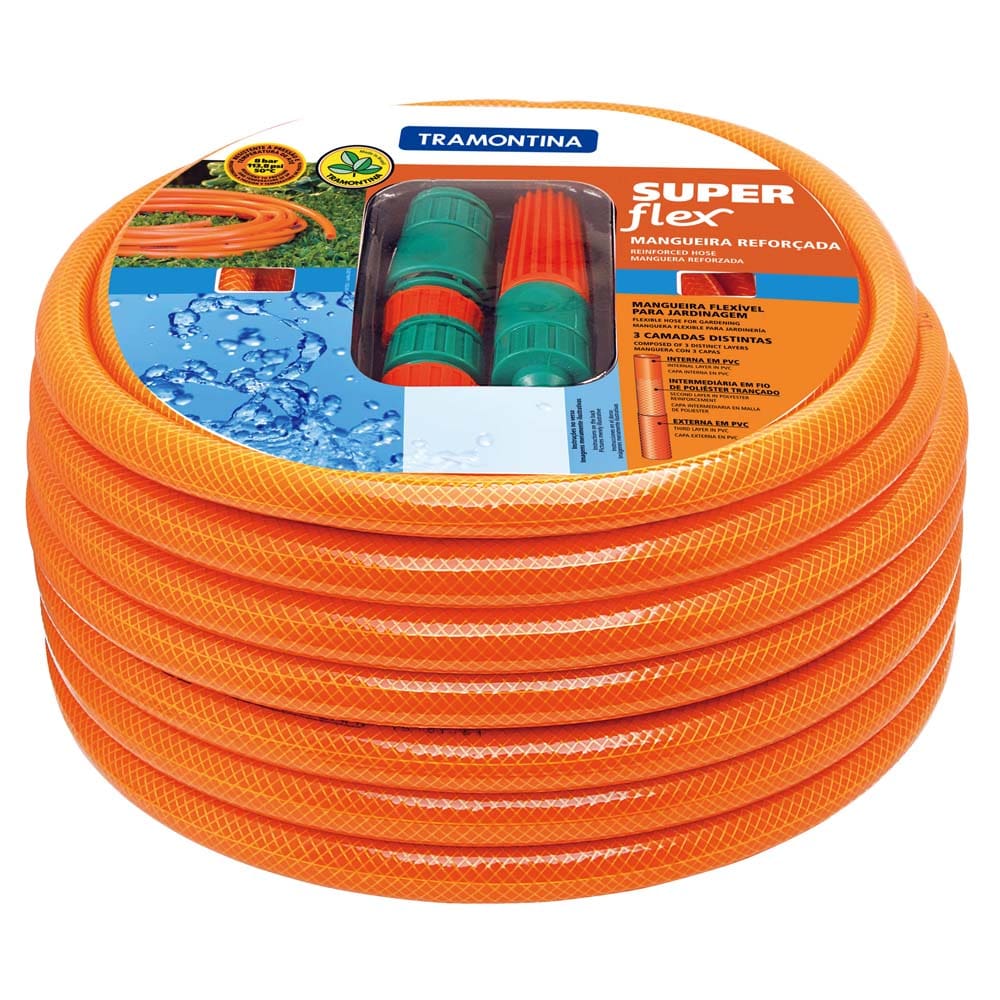 Mangueira Tramontina Super Flex de 1/2” com Engates Rápidos e Esguicho - 15m - Laranja