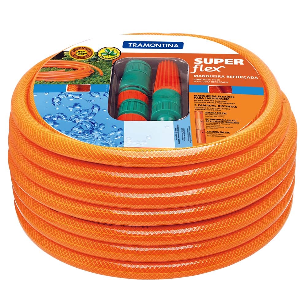 Mangueira Tramontina Super Flex de 1/2” com Engates Rápidos e Esguicho - 25m - Laranja