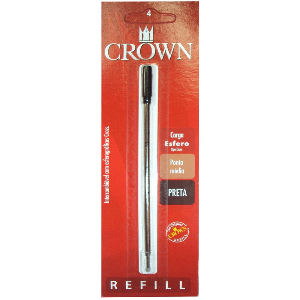 Carga Esferográfica Crown – Tipo Cross Média com 12 Unidades – Preta